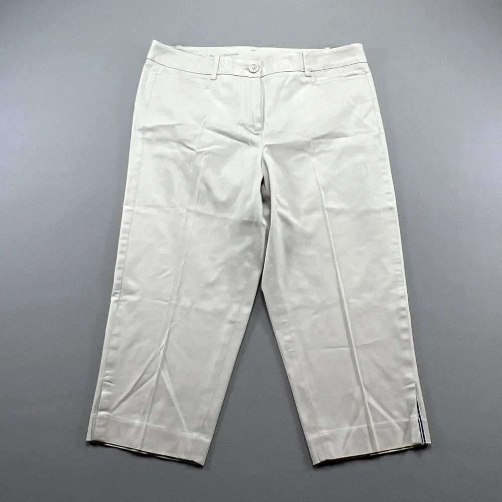 Talbots Perfect Skimmer Pants Womens 8 Petite White Cotton Stretch Side Slit